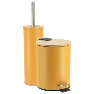 Tendance Badkamerset prullenbak en toiletborstel - Bamboo vibe - soft close - geel - 3 liter - metaa