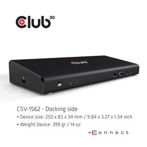 CLUB3D Type-C Universeel (2x 4K60Hz +1x 4K30Hz), oplaad Docking Station 60W DisplayLink® gecertificeerd en DP alt modus - kensington lock