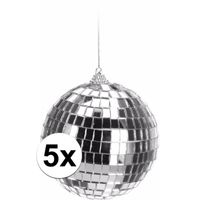 5x Zilveren disco kerstballen 10 cm   -