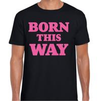 Gay Pride T-shirt heren - born this way - zwart - glitter roze - LHBTI