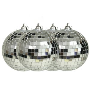 Grote discobal kerstballen - 4x stuks - zilver - 10 cm - kunststof