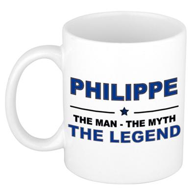 Philippe cadeau mok - man myth legend - naam koffiemok / beker - wit en blauw - 300 ml