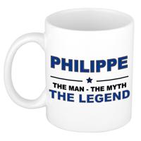 Philippe cadeau mok - man myth legend - naam koffiemok / beker - wit en blauw - 300 ml