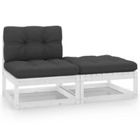 2-delige Loungeset met kussens massief grenenhout wit - thumbnail