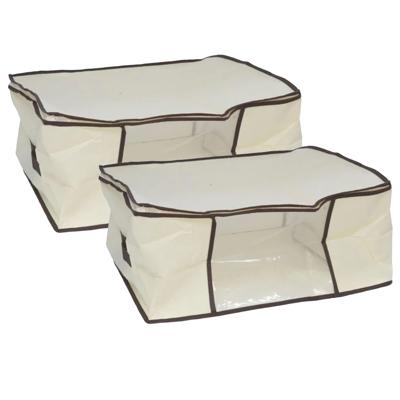 Gerimport Opbergtas/beschermhoes beddengoed/kleding - 2x - beige - 45 x 45 x 20 cm