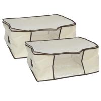 Gerimport Opbergtas/beschermhoes beddengoed/kleding - 2x - beige - 45 x 45 x 20 cm