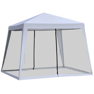 Outsunny tuinpaviljoen paviljoen feesttent partytent weerbestendige tent met muggengaas metaal + polyester grijs 3 x 3 m