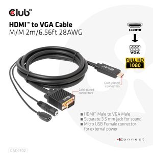 club3D CAC-1712 HDMI-kabel HDMI / Jackplug / USB-micro-B / VGA Adapterkabel HDMI-A-stekker, Jackplug-bus 3,5 mm, USB-micro-B bus, VGA-stekker 15-polig 2.00 m