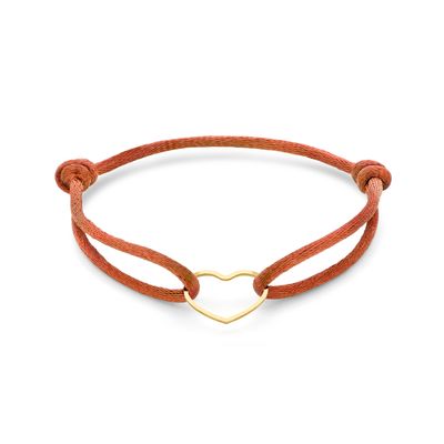 Armband Hartje zilver-satijn goudkleurig-roestbruin 13 - 26 cm