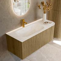 Badmeubel Mondiaz Kurve-Dlux | 115 cm cm | Meubelkleur Dusk | Wastafelkleur Ostra | Solid surface | Wasbak links zijde spoelbak | 1 kraangat