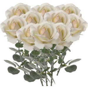 10x Creme witte rozen/roos kunstbloemen 37 cm