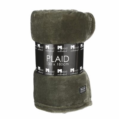 Fleece deken/fleeceplaid olijfgroen 130 x 180 cm polyester   -