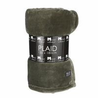 Fleece deken/fleeceplaid olijfgroen 130 x 180 cm polyester   - - thumbnail