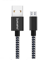Premium micro-USB laad- & datakabel &apos;katoen&apos;, 2 m, zilver/wit - thumbnail