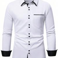 Bon&Bon Men's Khaki Casual Shirt - Long Sleeve Colorblock Polyester White / S