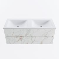 MONDIAZ VICA 120cm badmeubel onderkast Carrara 2 lades. Wastafel CLOUD dubbel 2 kraangaten, kleur Talc.