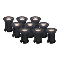 Set van 9 Maisy LED Grondspots Rond - Dimbaar - GU10 - 2700K warm wit - 4 Watt 345 lumen - Rond - Ø12cm - Tuinspot - Oprit - Zwart - IP67 waterdicht