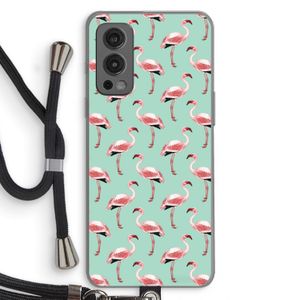 Flamingoprint groen: OnePlus Nord 2 5G Transparant Hoesje met koord