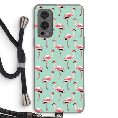 Flamingoprint groen: OnePlus Nord 2 5G Transparant Hoesje met koord