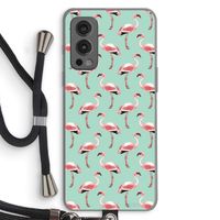 Flamingoprint groen: OnePlus Nord 2 5G Transparant Hoesje met koord