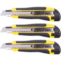 Afbreekmes - 3x - profi - snijmes - werkmes - 18 mm - geel