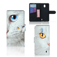 Nokia 1 Plus Telefoonhoesje met Pasjes Witte Kat - thumbnail