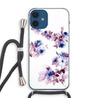 Waterverf bloemen: iPhone 12 mini Transparant Hoesje met koord