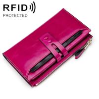 8239 Antimagnetic RFID Multi-function Leather Lady Wallet Large-capacity Purse with Detachable Card Holder (Rose Red)