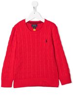 Ralph Lauren Kids pull Polo Pony en maille torsadée - Rouge - thumbnail