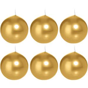 Trend Candles Bolkaars glad - 6x - goud - 7 cm - 16 branduren - ronde kaarsen