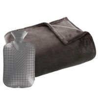 Fleece deken/plaid Donkergrijs 125 x 150 cm en een warmwater kruik 2 liter