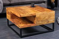 Massief houten salontafel GIANT 60cm natuurlijke Sheesham steenafwerking metaal zwart met plank - 43750
