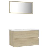 The Living Store Badkamermeubelset - Sonoma eiken - 80 x 38.5 x 45 cm - Keramiek - Met spiegel