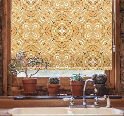 Klassieke rolgordijn keuken vintage beige sierpatroon