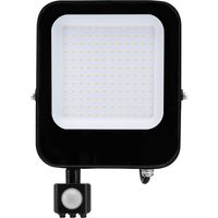 LED Bouwlamp 100 Watt met Sensor - LED Schijnwerper - Aigi Ixi - Natuurlijk Wit 4000K - Waterdicht IP65 - Mat Zwart - Aluminium - thumbnail
