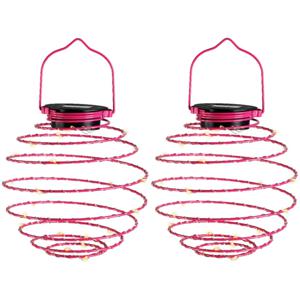 Hanglamp - 2x - solar verlichting - fuchsia roze - D16 cm - metaal - tuinverlichting