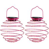 Hanglamp - 2x - solar verlichting - fuchsia roze - D16 cm - metaal - tuinverlichting