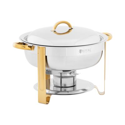 Chafing Dish - rond - gouden accenten - 4,5 L - 1 Brandstofcel - Klapvoeten - Royal Catering