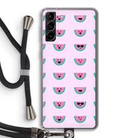 Smiley watermeloenprint: Samsung Galaxy S21 Plus Transparant Hoesje met koord