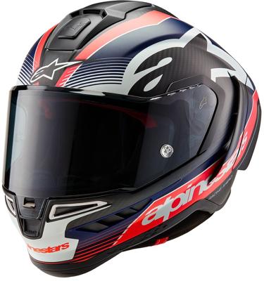 ALPINESTARS Supertech R10 Team, Integraalhelm, Mat Zwart Carbon-Rood Fluo-Donker Blauw