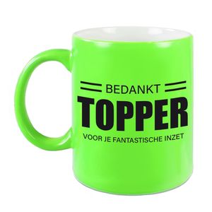 Cadeau mok / beker neon groen - bedankt topper voor je fantastische inzet - bedankt werknemer/ afscheid collega/ pensioen cadeau   -