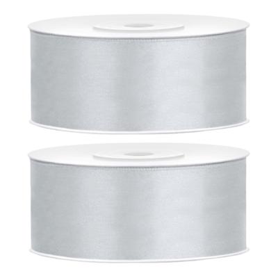 Partydeco Cadeaulint - 2x - zilver - 2,5 cm x 25 meter - satijn - sierlint - inpakken - decoratie