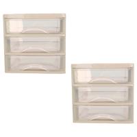 Plasticforte ladeblokje - organizer - 2x - 3 lades - transparant/taupe - L18 x B21 x H17 cm