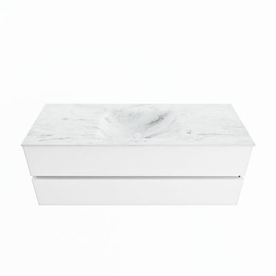 MONDIAZ VICA-DLUX 130cm badmeubel onderkast Talc 2 lades. Inbouw wastafel CLOUD midden 1 kraangat, kleur Opalo.