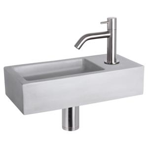 Differnz Ravo fonteinset beton lichtgrijs - kraan gebogen - 38.5 x 18.5 x 9 cm - mat chroom