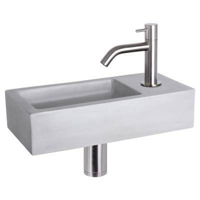 Differnz Ravo fonteinset beton lichtgrijs - kraan gebogen - 38.5 x 18.5 x 9 cm - mat chroom
