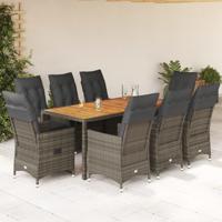 9-delige Tuinset met kussens poly rattan grijs