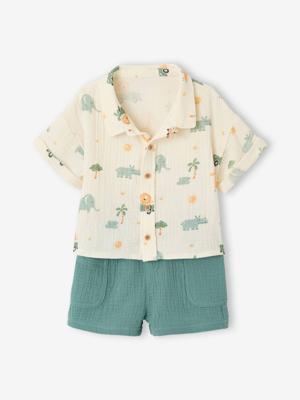 Babyset overhemd short babyjongen smaragdgroen
