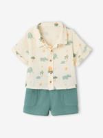 Babyset overhemd short babyjongen smaragdgroen