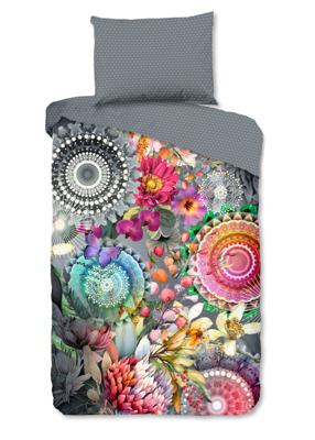 HIP Dekbedovertrek "mandalas en bloemen" - Grijs - (140x200 cm) - Katoen Satijn HIP Dekbedovertrek "mandalas en bloemen" - Grijs - (140x200 cm) - Katoen Satijn